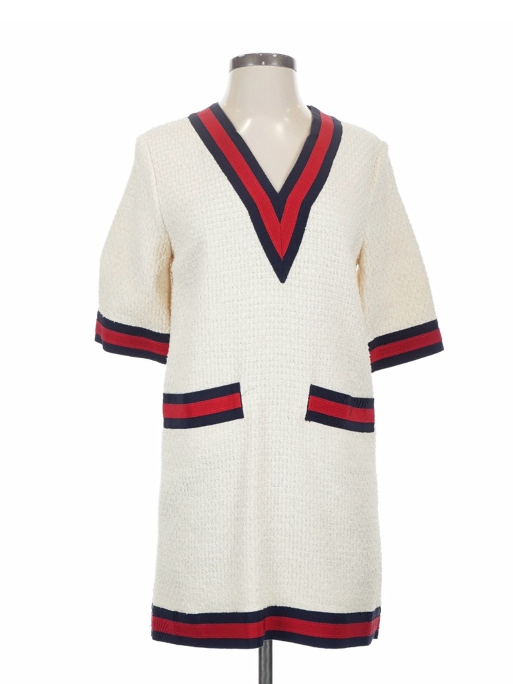 Gucci Cream Knit Dress with Red and Navy Trim